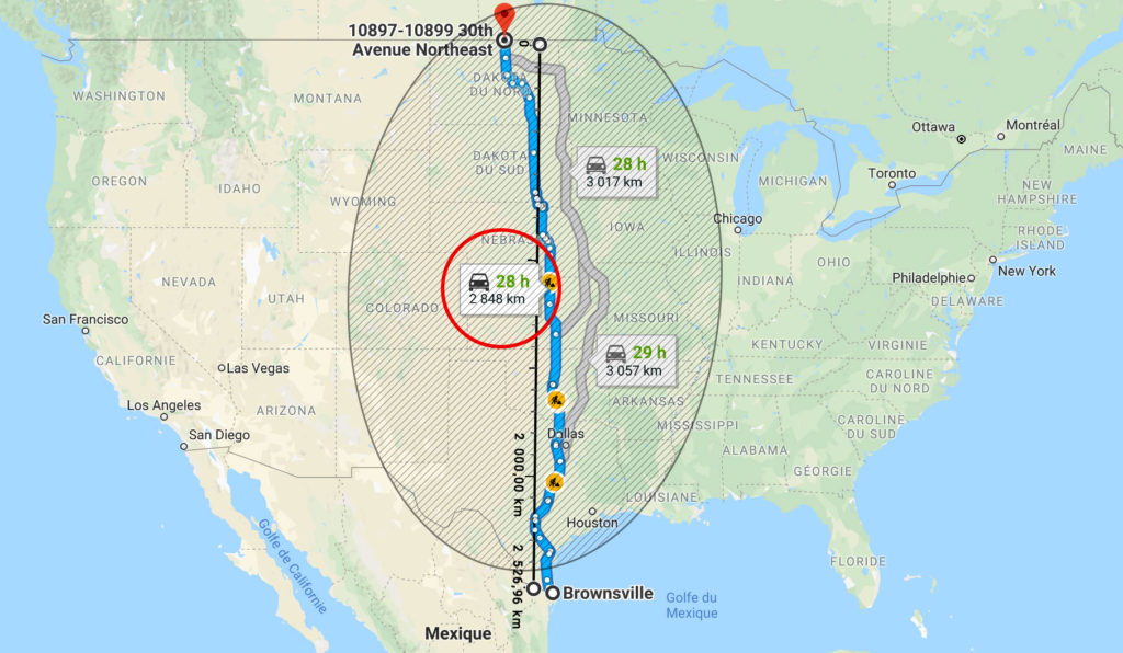 Distance USA Tornado Alley Exemple