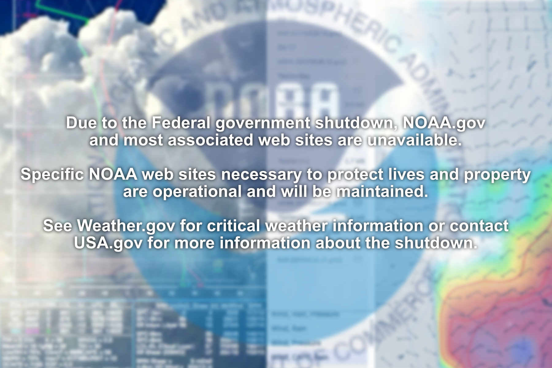 NOAA Shutdown - Government shutdown message on noaa.govs website