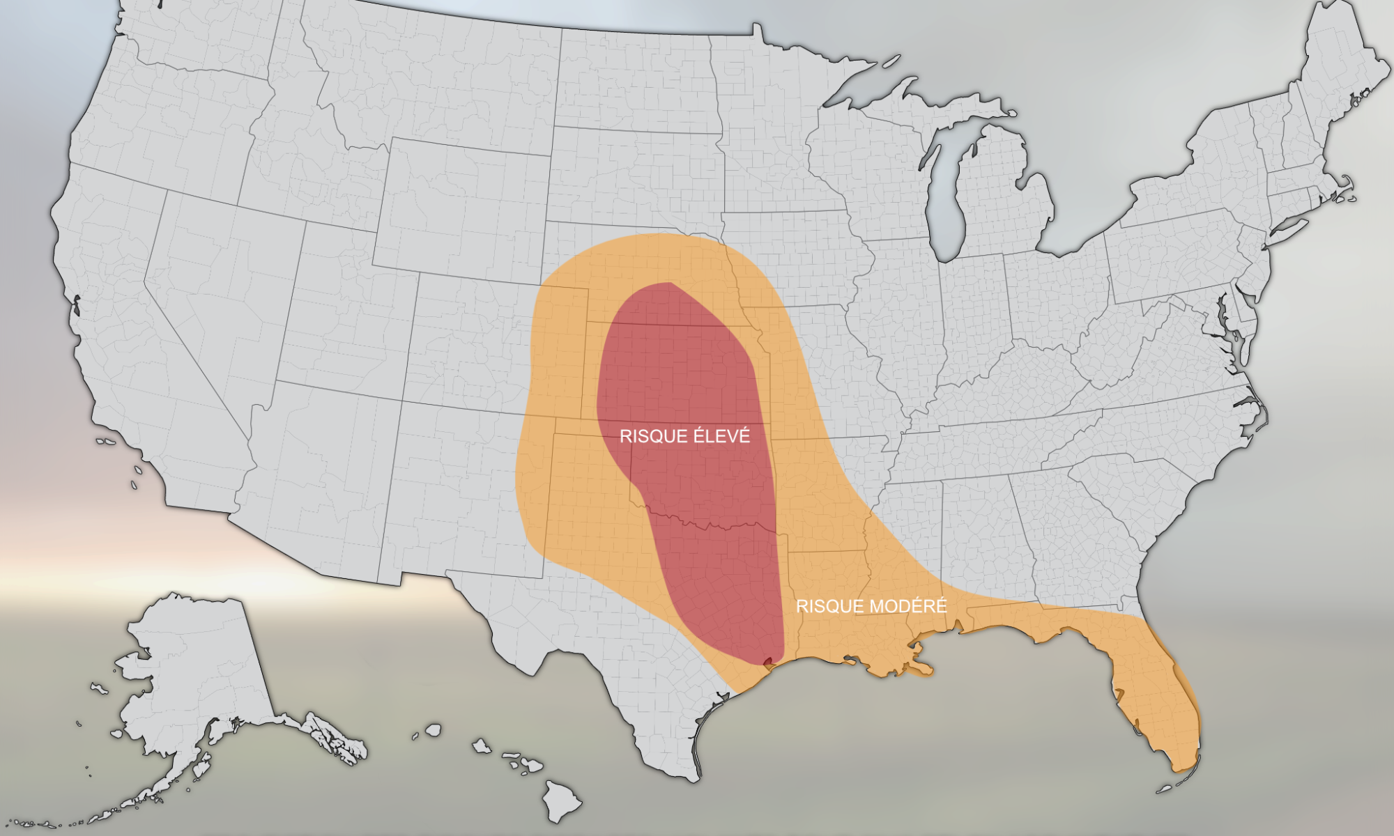 Projection des risques d'orages violants pour 2019 selon accuweather